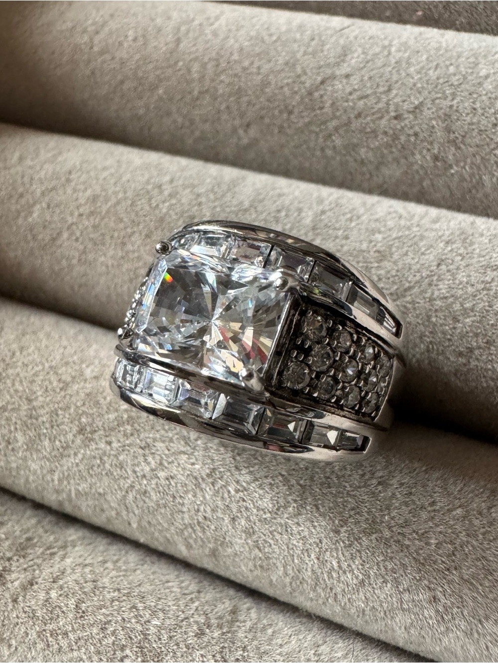 PAJ 925 Sterling Silver Cushion Cut CZ Wide Statement Ring Size 8